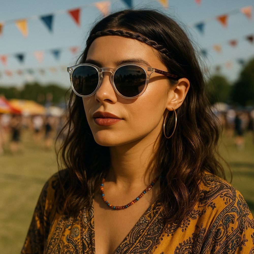 Clear Frame Round Sunglasses Tortoiseshell Arms Black Lenses Festival Indie Slea